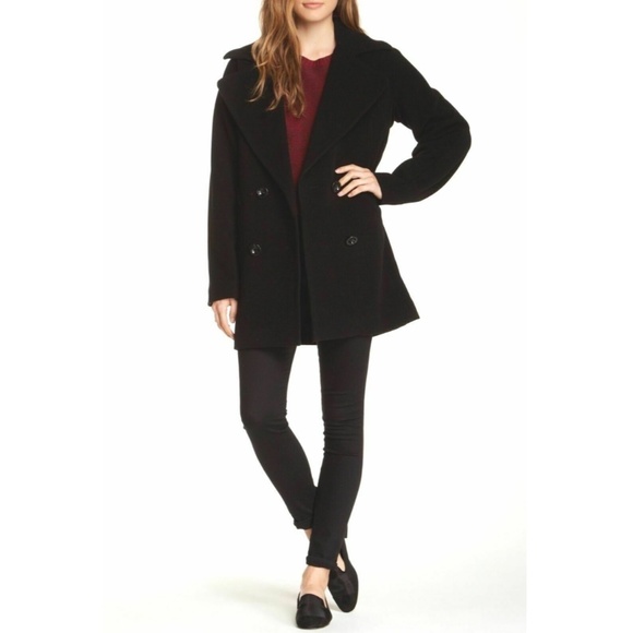 NEW Trina Turk [ 14‎ ] Wool Blend Double Breasted Pea Coat in BLACK - Picture 16 of 16